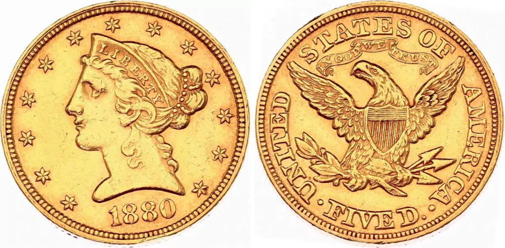 1880 Liberty Head Eagle coin, obverse and reverse.