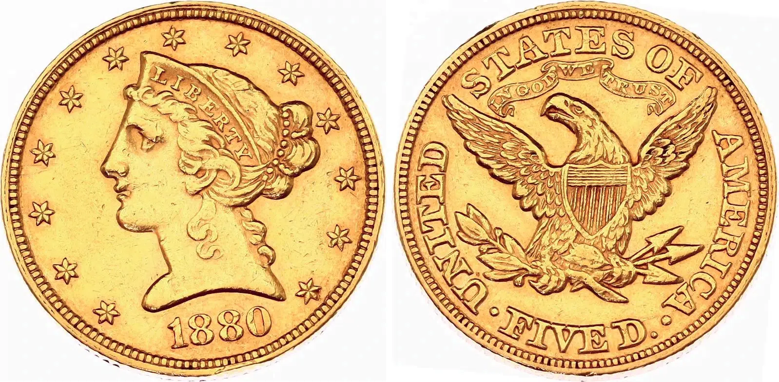 1880 Liberty Head Eagle coin, obverse and reverse.